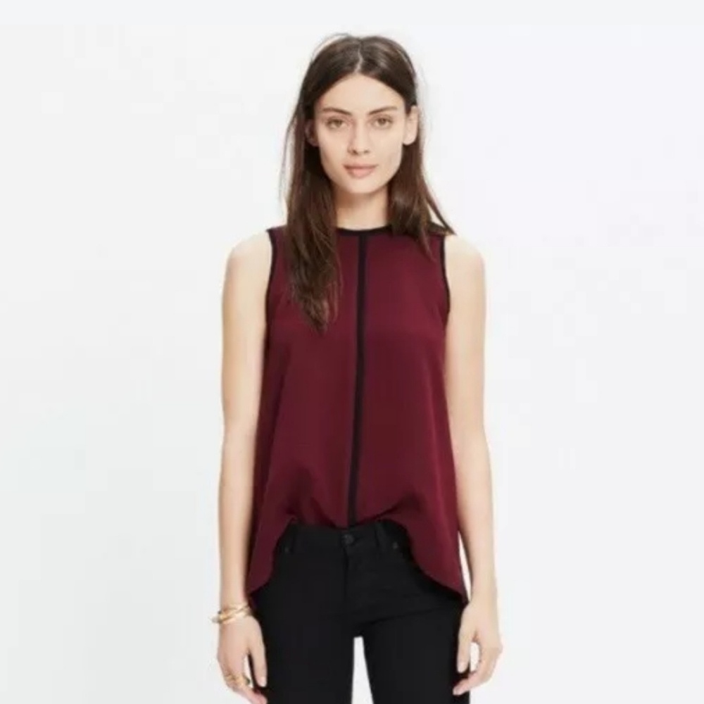 Madewell Burgundy Black Sleeveless Blouse Small